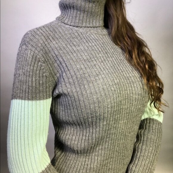 Vintage 90s Calvin Klein Womens Ribbed Turtleneck Sweater Long Sleeve in Gray - Picture 3 of 15